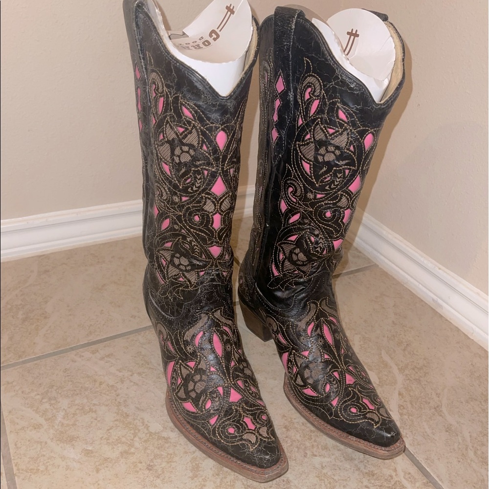 Corral Black & Pink Goat Laser Over Western Boots
